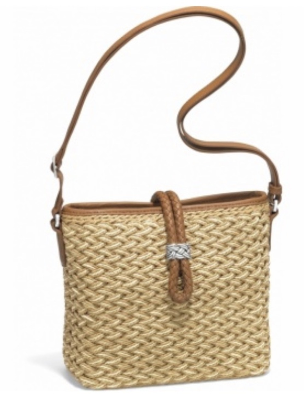 Brighton Designer Raffia Leather Woven Straw Crossbody Handbag Shoulder Leather